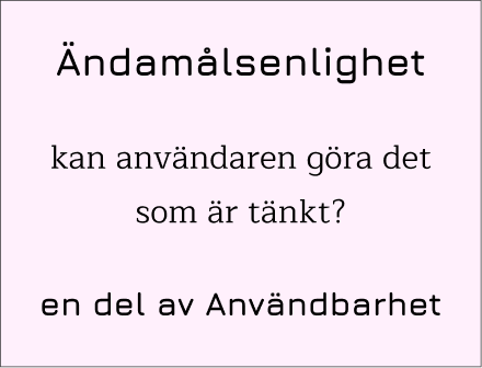 Ändamålsenlighet, en del av Användbarhet. Kan användaren göra det som är tänkt?